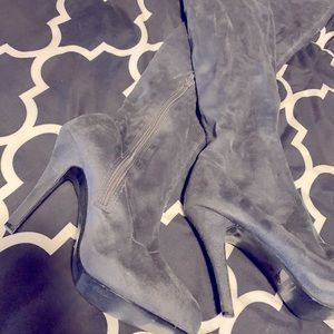 Grey Thigh high heeled boots